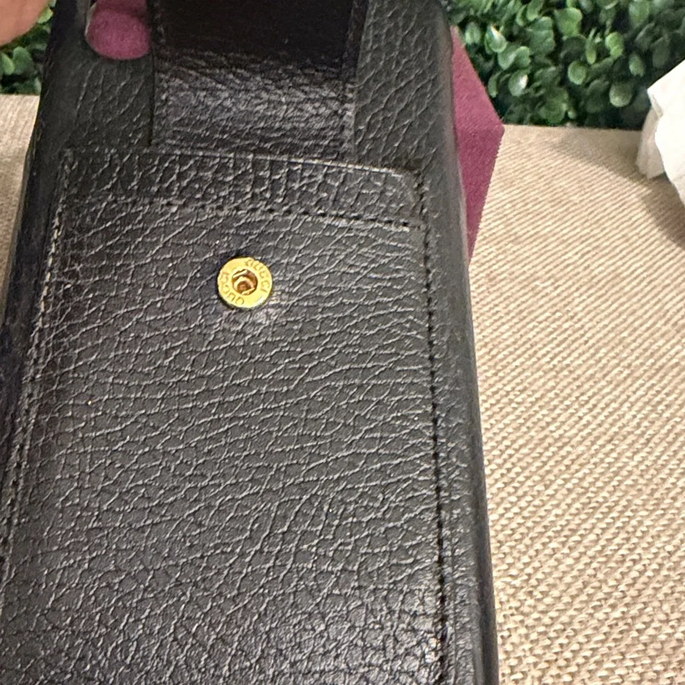 Black Leather Phone Case with Gold GG Logo
